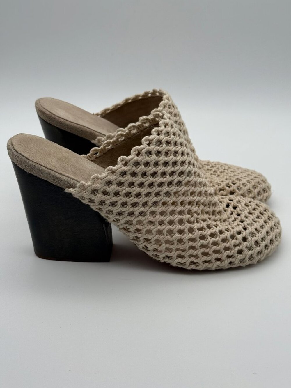 Rachel Comey Reina Woven Crochet Wood Block Heel Mules Clogs Size 7